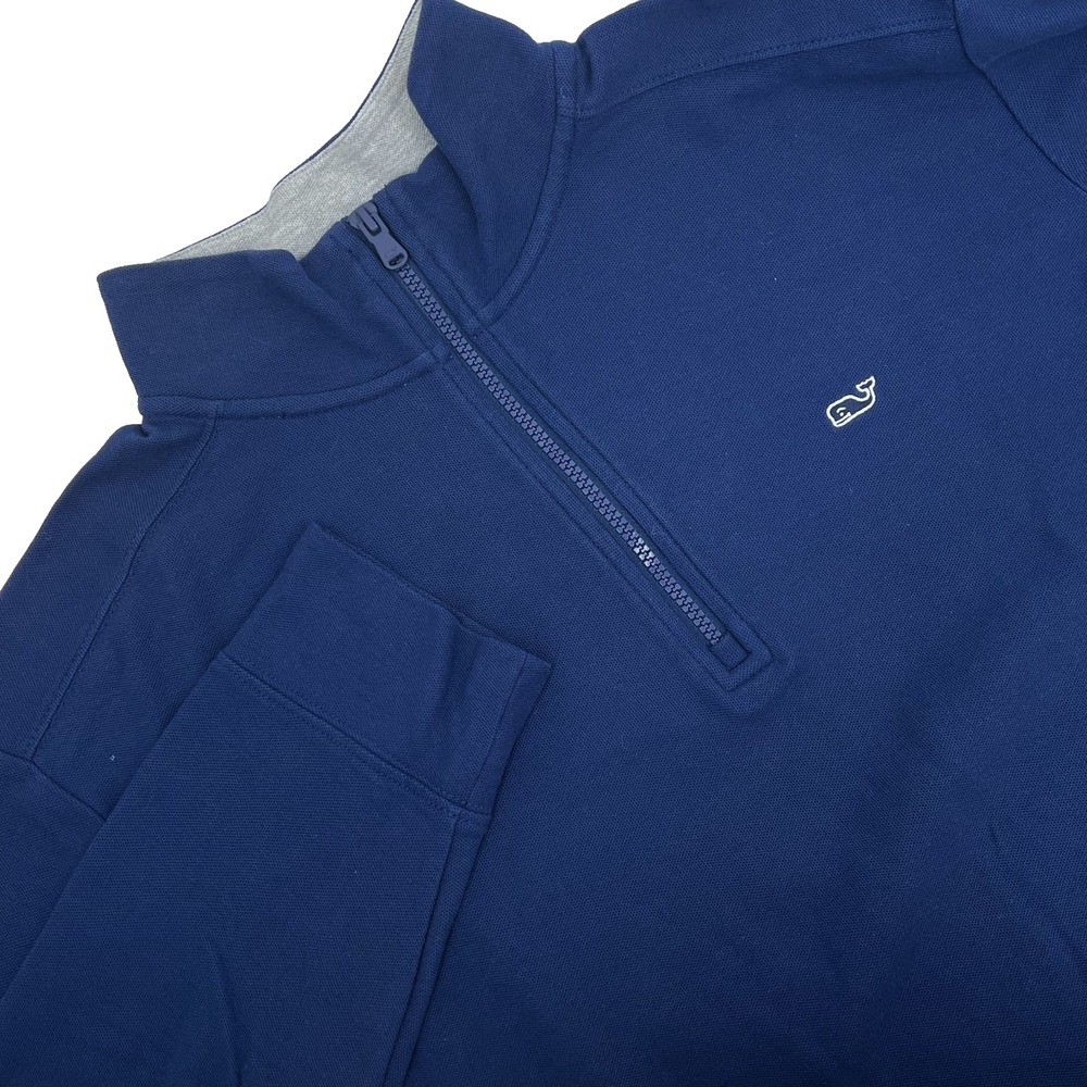 VINEYARD VINES Men's Sz Large Navy Blue Cotton Mock Neck 1/4-Zip Pullover Shirt